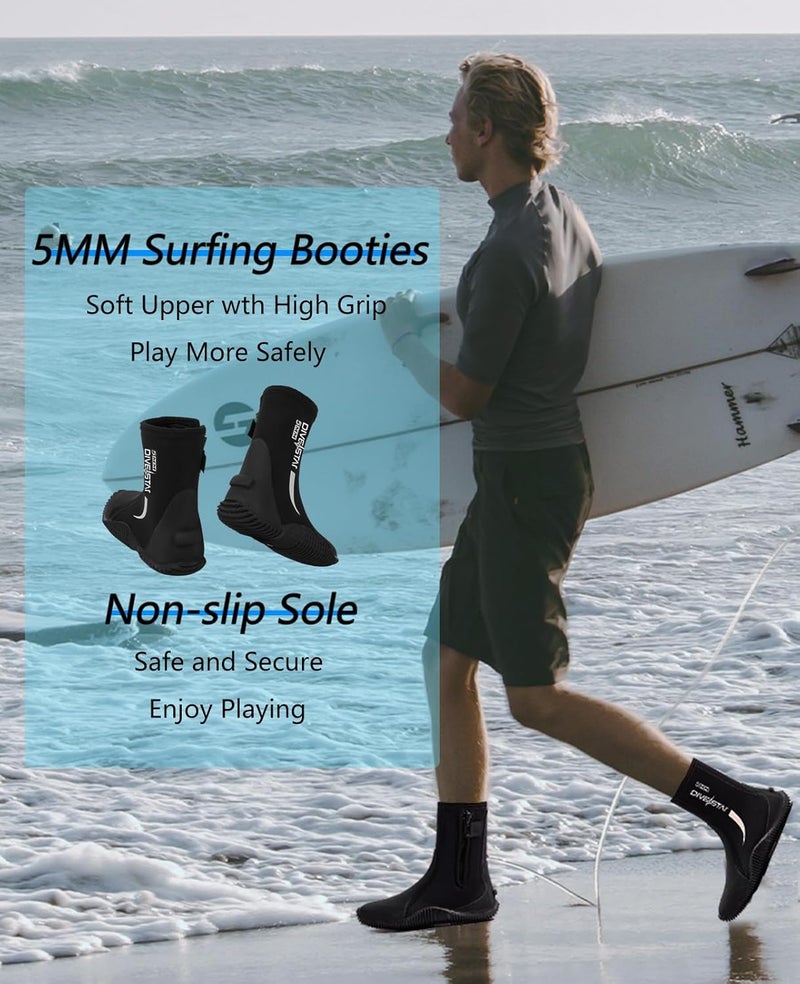 Skyone Neoprene Dive Boots, Men Women, 5MM Wetsuit Surf Booties, Diving Boots Tall Zippered with Anti-Slip Rubber Sole, Scuba Boots Dive Booties for Sailing Snorkeling - Image 3